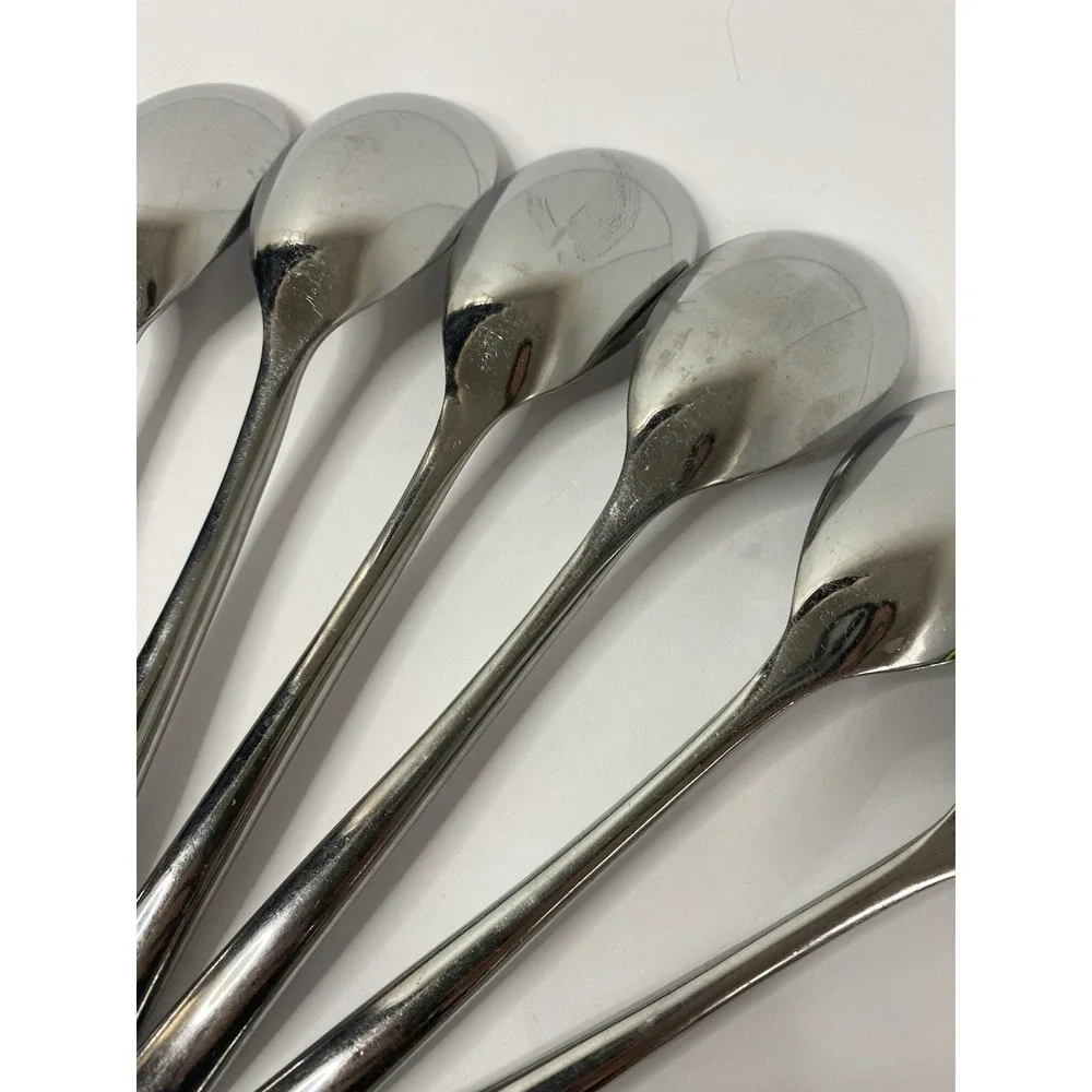 Towle Stainless Wave Soup Spoons Glossy Angled Tip Lot Of 7